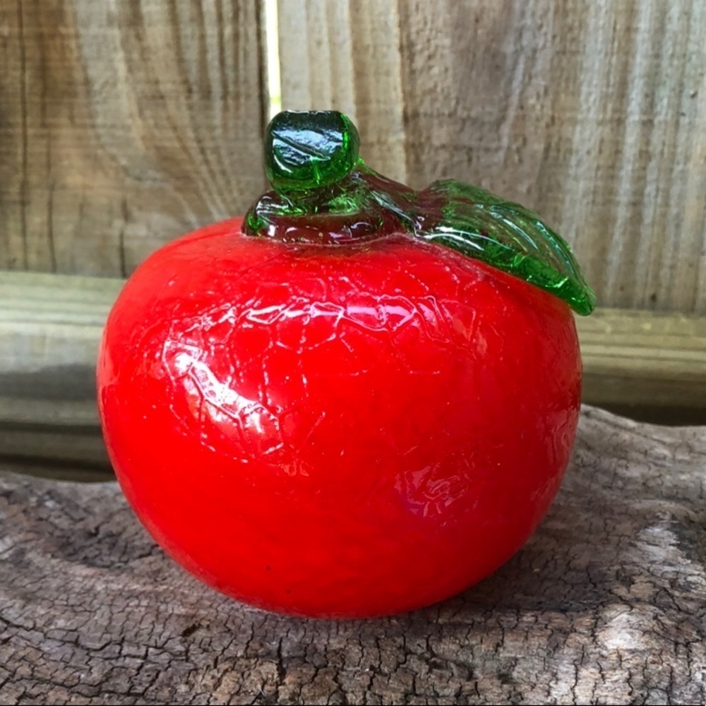 Hand Blend Red & Green Life Size Apple Glass Art